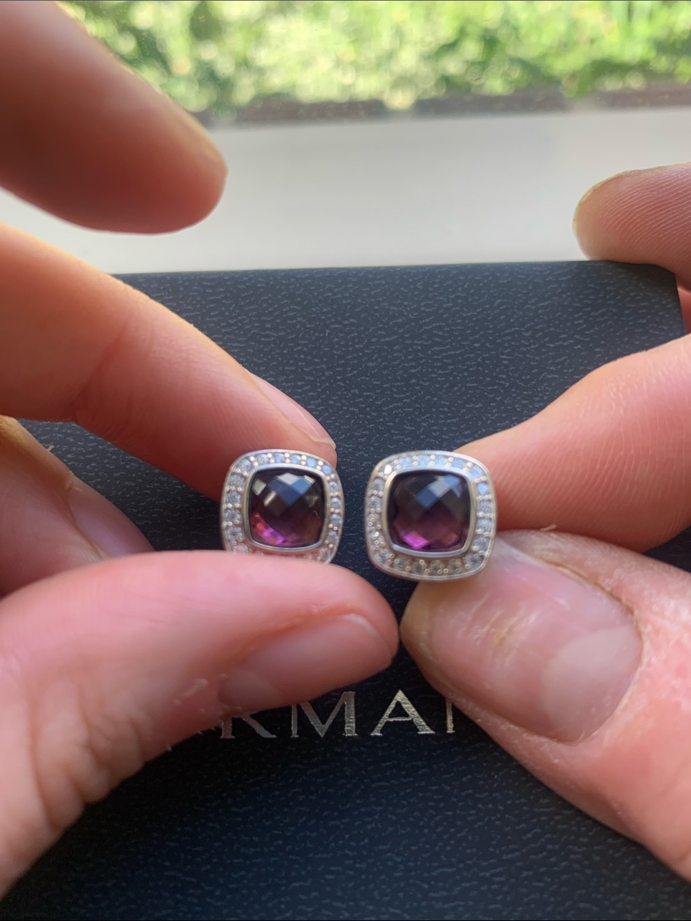 David Yurman mint condition earrings purple amethyst with diamonds studs - Picture 5 of 5